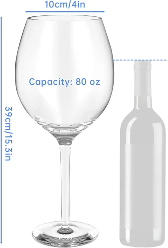 Miniatura 6 de NiHome Artisan - Vaso de vino gigante soplado a mano de 100 onzas para celebraciones y reuniones, 15 pulgadas de alto y 4.5 pulgadas de boca