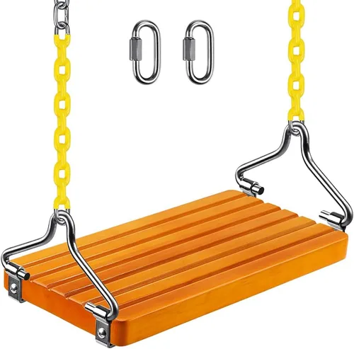 SELEWARE Asiento colgante de madera, 17.5 x 8.2 pulgadas, 2 mosquetones, columpio de árbol para adultos y niños, patio trasero interior o exterior,