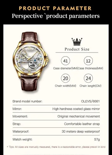 Miniatura 24 de OLEVS Relojes de esqueleto para hombre, automático, mecánico, de lujo, de cuero, impermeable, luminoso, reloj de pulsera para hombre
