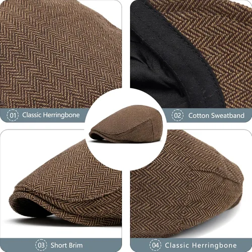 Miniatura 3 de meioro Gorra plana de espiga para hombre, gorra clásica de tweed de Newsboy, gorra de mezcla de lana, gorra plana de Gatsby, gorras de hiedra