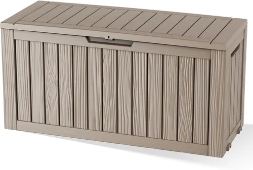 Miniatura 24 de EasyUp Caja de almacenamiento al aire libre de 30 galones, caja de resina para muebles, herramientas de jardín, cajas de almacenamiento exteriores
