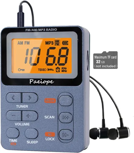 Radio portátil AM FM, Walkman de bolsillo recargable con la mejor sintonización digital de recepción, MP3, auriculares estéreo, pantalla LCD grande,