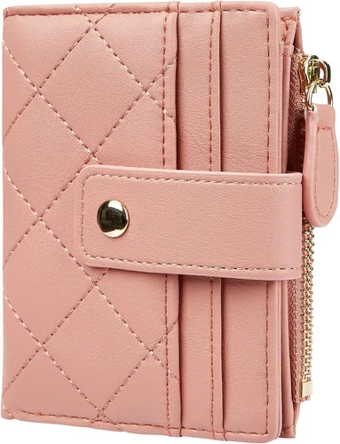 Cartera de cuero para mujer, pequeña, compacta, plegable, con bolsillo para monedas con cremallera