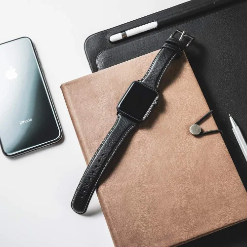 Miniatura 5 de SLG Minerva Box - Correa italiana de cuero para Apple Watch de 1.496 pulgadas, 1.575 pulgadas, 1.614 pulgadas, 1.654 pulgadas, correa curtida Negro