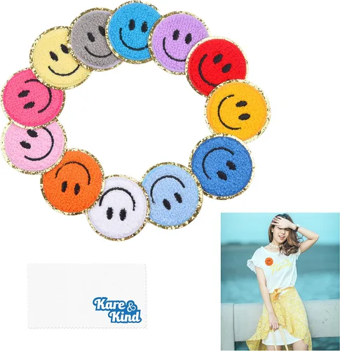 Kare & Kind Parches para planchar Smiley – Parches bordados de chenilla – Coser o planchar en piezas para ropa, camisas, uniformes, vestidos,