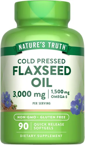 Nature's Truth Cápsulas blandas de aceite de linaza | 90 unidades | Suplemento prensado en frío, sin OMG y sin gluten