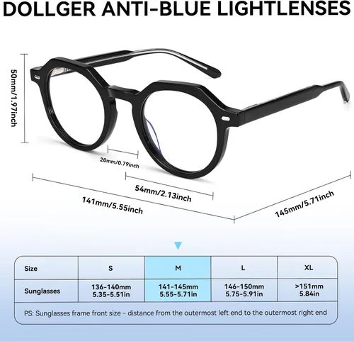 Miniatura 8 de Dollger Gafas de Bloqueo de Luz Azul para Hombres y Mujeres, Marco Grueso, Redondo, Sin Receta, Para Trabajo en Computadora