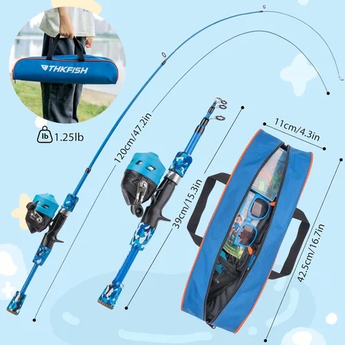 Miniatura 2 de Juego de caña de pescar para niños, carrete telescópico de caña de pescar, kit de inicio para niños con caja de aparejos de señuelos, taburete
