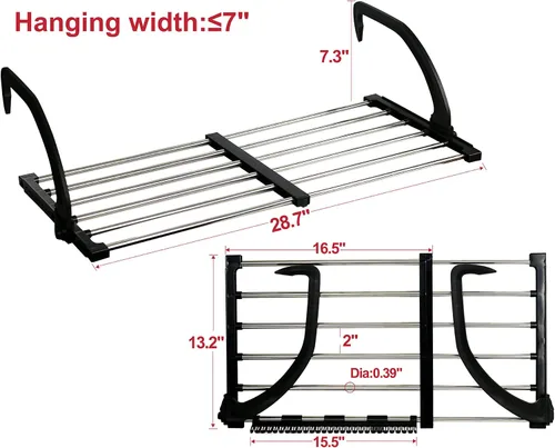 Miniatura 2 de Tendedero portátil para barandillas de balcón, alféizar de ventana, toallero plegable para interiores y exteriores, estante retráctil