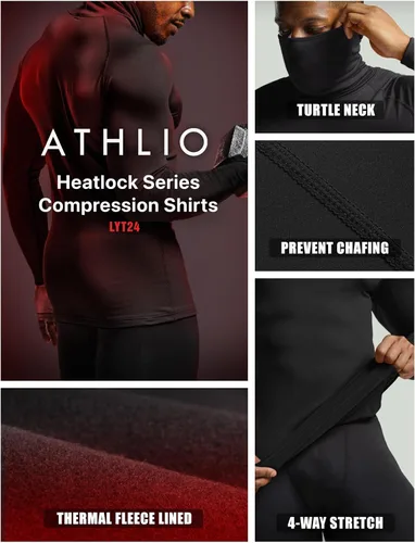 Miniatura 6 de ATHLIO 2 or 3 Pack Men's Thermal Long Sleeve Compression Shirts, TurtleMock Winter Sports Base Layer, Active Running Shirt
