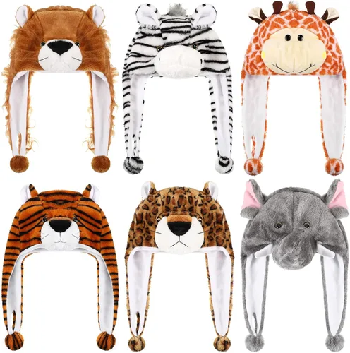 Miniatura 8 de Newcotte 6 piezas de sombreros de disfraz para niños, conjunto de sombreros de animales de felpa, accesorios de cabeza de animales divertidos