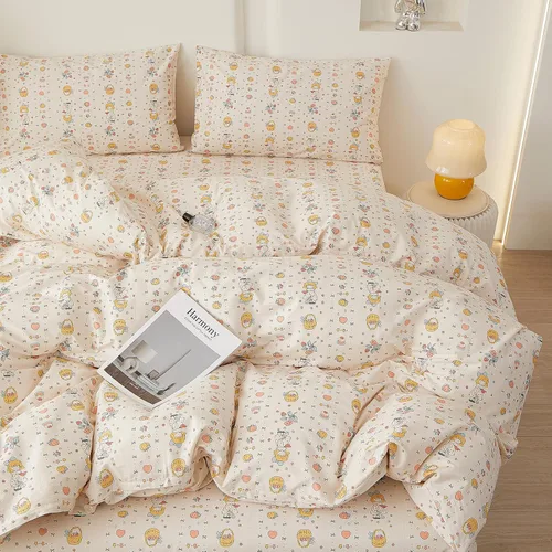 Miniatura 52 de HighBuy Juego de funda de edredón vintage con volantes y estampado de rayas francesas, 100% algodón con cierre de cremallera, juego de ropa de cama