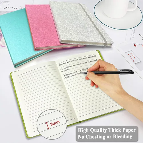 Miniatura 2 de Cuaderno rosa con purpurina, 8.3 x 5.7 pulgadas, 160 páginas rayadas con purpurina que nunca se despega, diario brillante para niñas, cuadernos