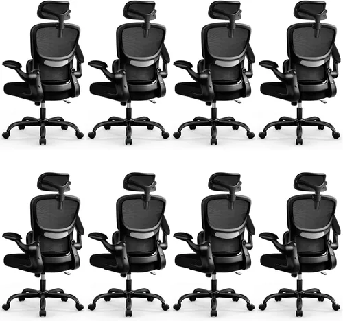Miniatura 13 de BESTFAIR Silla de oficina ergonómica de respaldo alto, silla de escritorio de malla transpirable con soporte lumbar, reposacabezas ajustables