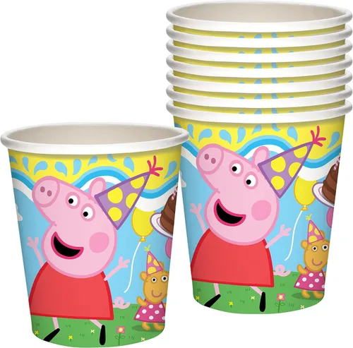 Treasures Gifted Vasos de papel de Peppa Pig con licencia oficial, 8 unidades, tazas de Peppa Pig de 9 onzas para niños, tazas de fiesta de