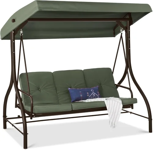 Miniatura 17 de Best Choice Products Columpio Deslizante con Toldo Convertible Grande de 3 Asientos para Exteriores, Hamaca de Patio, Silla de Descanso para Porche