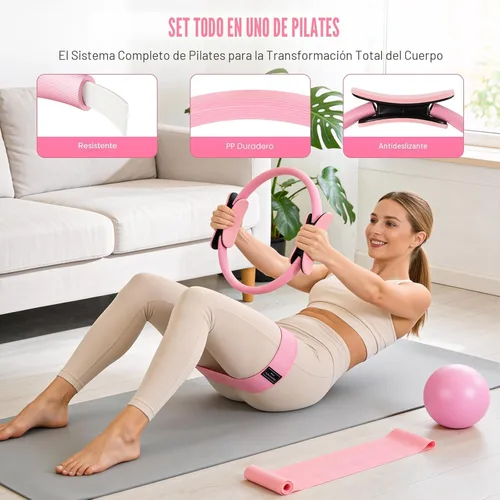 Miniatura 2 de Pilates Kit, Pilates Equipment for Home Workouts, Home Pilates Essentials Kit for Women with Pilates Ring and Ball Set, Socks, Ankle Resistance Rosa
