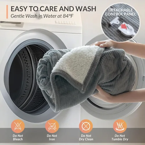 Miniatura 8 de Manta calefactora HOMLYNS LuxeHeat, de franela suave y sherpa, manta eléctrica con 5 ajustes de calor, calentamiento rápido, manta calefactora