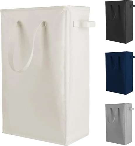 Miniatura 13 de Odonata Cesta de lavandería delgada con asas, cesta plegable para ropa sucia, bolsa de ropa sucia estrecha, cesta plegable para ropa sucia, 45 Gris