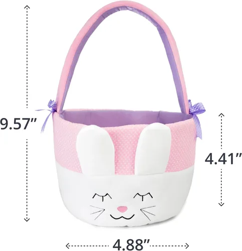 Miniatura 2 de Cesta de Pascua de conejo de peluche para la primera Pascua del bebé, bolsa de regalo bordada suave para bebé niña o niño, adorable diseño de conejo