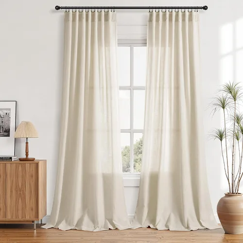 Miniatura 78 de Aersas Aqua Green Linen Curtains 84 Inches Long 2 Panels Set Back Tab Rod Pocket Living Room Curtain Farmhouse Rustic Light Filtering Hook Drapes