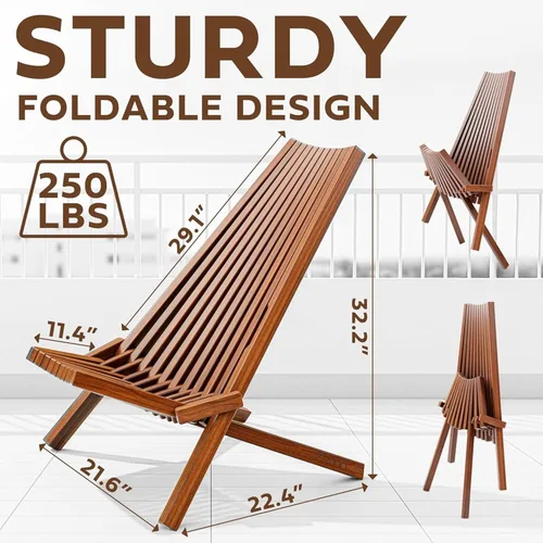 Miniatura 3 de Melino 2 sillas plegables de madera Tamarack, sillas Adirondack de bajo perfil de acacia con certificación FSC, silla plegable de madera