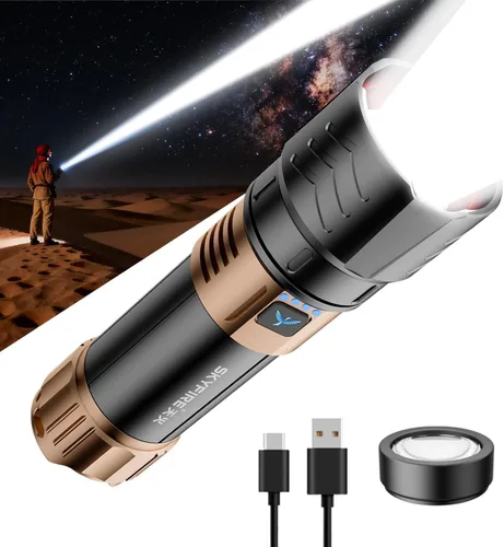 Miniatura 13 de SKYFIRE - Linternas recargables de alto lúmenes, 10000 linterna súper brillante con zoom, 4 modos, impermeable, luz LED táctica para camping