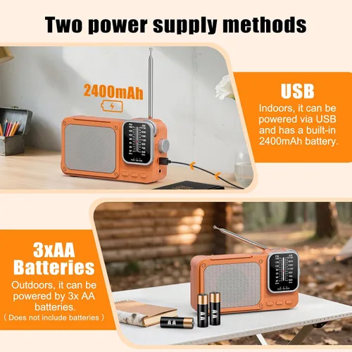Miniatura 6 de Goodes Radio portátil AM FM con la mejor recepción, radios de transistor Bluetooth con ranura para tarjeta TF, luz LED y conector para auriculares