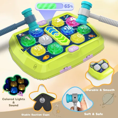 Miniatura 6 de Juego de Golpear Topos para niños pequeños, juguetes para niños y niñas de 3, 4, 5, 6 años, juguetes educativos interactivos de golpeo con 2 Verde