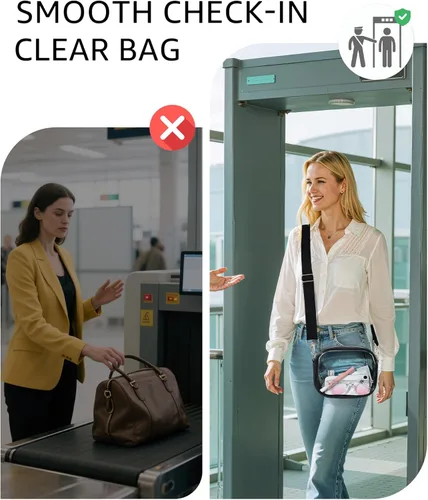 Miniatura 6 de Bulado Bolsa transparente para eventos de estadio, monederos transparentes para mujeres con correa ajustable, bolsa cruzada para fanáticos