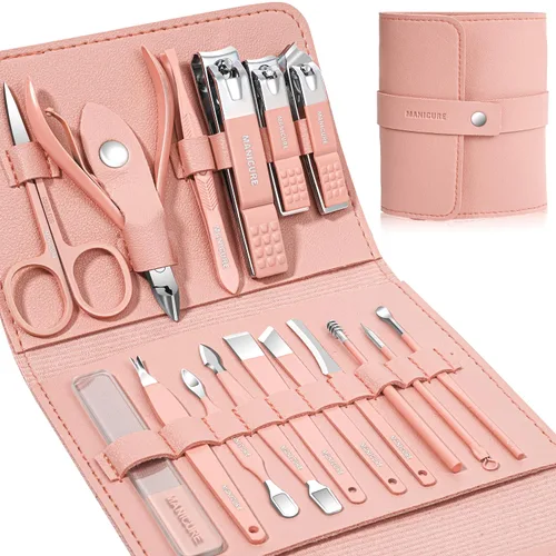 Miniatura 11 de Juego de manicura profesional para cortaúñas y pedicura, 16 piezas de acero inoxidable, herramientas de cuidado de uñas, kit de aseo con lujosa