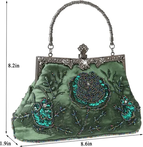 Miniatura 3 de Bolso cruzado de lentejuelas con bordado floral vintage para mujer, bolso de noche para novia, boda, fiesta, graduación