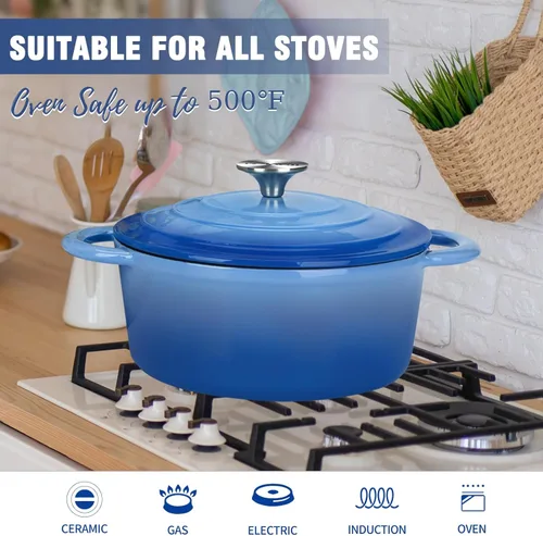 Miniatura 5 de COOKWIN Olla de hierro fundido esmaltada con tapa antiadherente, olla recubierta de esmalte antiadherente, azul, 3 QT