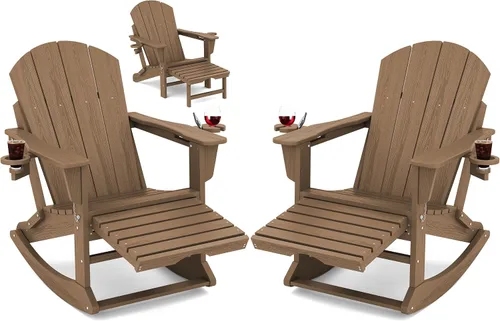 Miniatura 12 de Mecedora Adirondack de KINGYES con Otomana Retráctil y Portavasos, Silla Reclinable de Patio de HDPE Adirondack para Porche, Patio, Balcón, Azul Aqua