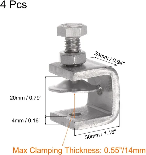 Miniatura 2 de uxcell Abrazadera en C de acero inoxidable con apertura de mandíbula de 0.79 pulgadas de ancho para carpintería soldadura edificio montaje doméstico