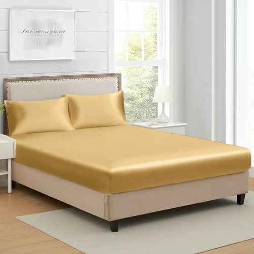 Miniatura 12 de Sábana bajera ajustable de satén de seda tamaño King, sábanas de cama individuales de bolsillo profundo que se venden por separado, sin arrugas, que