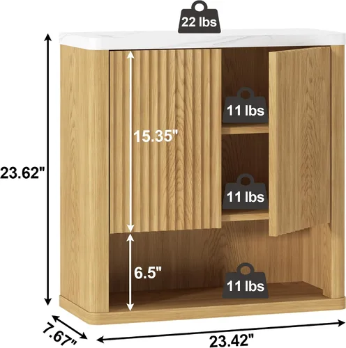 Miniatura 3 de HOMEFORT Armario de pared para baño, botiquines, armario de almacenamiento sobre el inodoro con 2 puertas, estante ajustable y parte superior