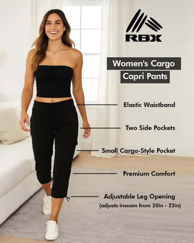 Miniatura 14 de RBX - Pantalón capri deportivo con cordón,ligero, con bolsillos y estilo cargo, para mujer