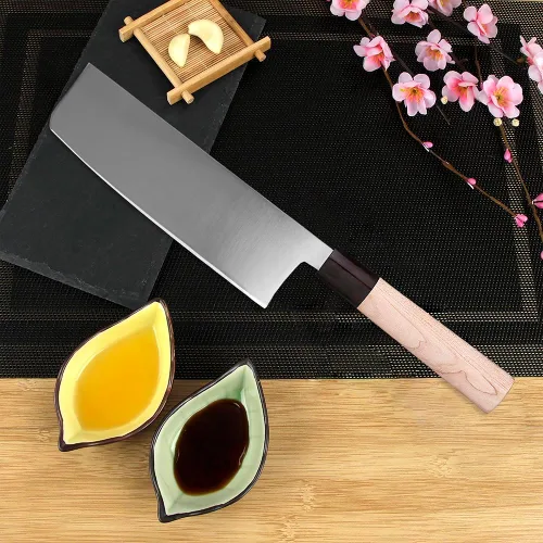 Miniatura 5 de WILDMOK Cuchillo vegetal asiático Usuba de 7 pulgadas Hoja de acero inoxidable alemán y mango de madera tradicional