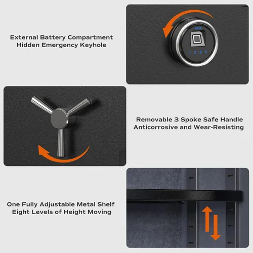 Miniatura 4 de RPNB Caja de seguridad biométrica ignífuga de lujo, huella digital ignífuga, resistente al agua, con pantalla táctil, estante extraíble y mango de 3