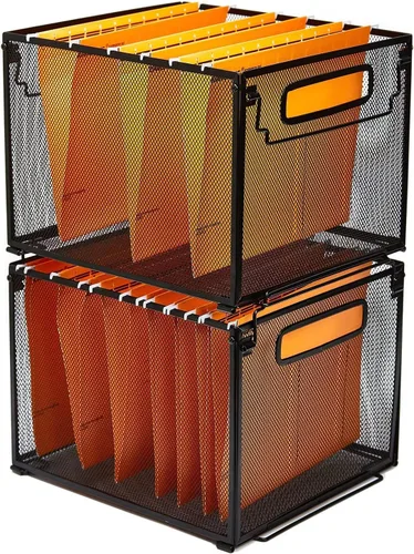 SETTFRFE Paquete de 2 organizadores de archivos, cajas de archivos de metal para carpetas colgantes, organizador de carpetas colgantes, tamaño