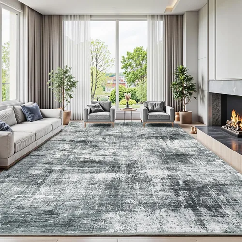 Miniatura 16 de Lofus Alfombra de área de 8 x 10 pies para sala de estar, alfombras grandes abstractas doradas con respaldo antideslizante, alfombra neutra moderna