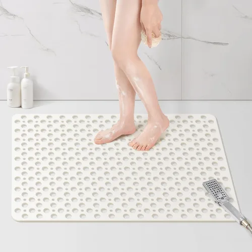 Miniatura 10 de Yolife Tapete de ducha grande, 47 x 32 pulgadas, tapete de ducha antideslizante para ducha interior con orificio de drenaje, tapete de ducha de TPE