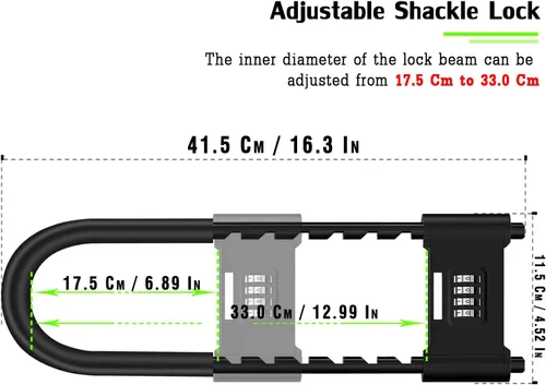 Miniatura 2 de Candado de combinación de 4 dígitos, bloqueo de código de seguridad en forma de U antirrobo resistente con grillete ajustable, para bicicletas