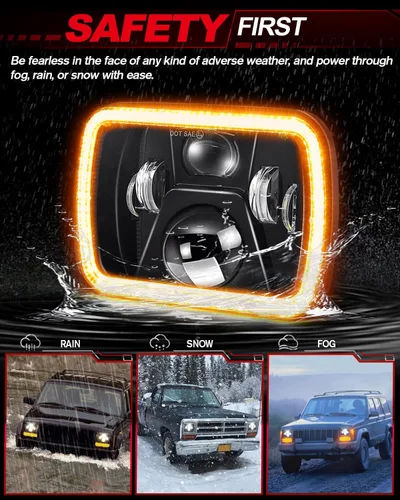 Miniatura 6 de UNI-SHINE - Faros delanteros LED rectangulares 5x7 7x6 pulgadas con haz sellado, DRL, ámbar/blanco, ojos de ángel con halo, compatibles con Jeep