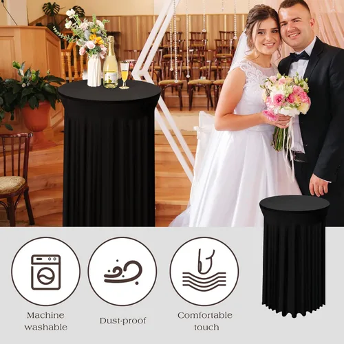 Miniatura 4 de Tegeme 4 paquetes de manteles redondos de elastano para mesa de cóctel con falda de 32 x 43 pulgadas, mantel redondo de elastano elástico para mesa