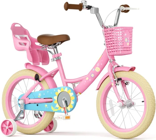 Miniatura 9 de Glaf Bicicleta para niñas de 12, 14, 16, 20 pulgadas, con ruedas de entrenamiento para niños de 2 a 12 años, bicicleta con cesta y asiento