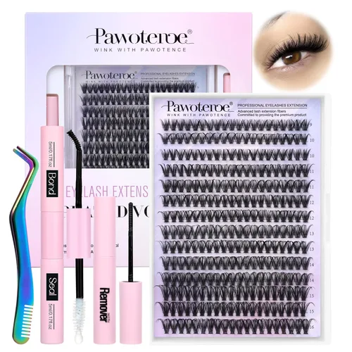 Miniatura 36 de Extensiones de pestañas Pawotence, racimos de 280 piezas, pestañas individuales en racimo, extensiones de pestañas 50D, mezcla de 9-16 mm, racimos