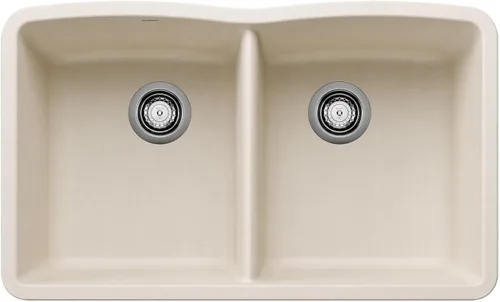BLANCO 443068 Diamond Silgranit 50/50 Fregadero de cocina con doble tazón, 32.06 pulgadas de largo x 19.36 pulgadas de ancho x 9.5 pulgadas de