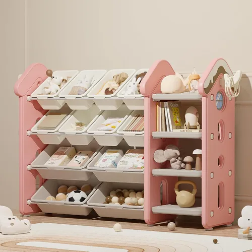 Miniatura 9 de Pipleo Organizador de almacenamiento de juguetes para niños con 17 contenedores extraíbles, estantería de 4 niveles para niños, organizador de Verde